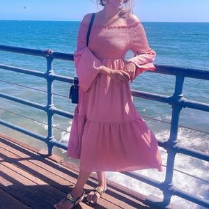 Off the shoulder midi pink dress